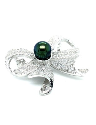 Nodo - Spilla Argento 925 Rodio e Perla di Tahiti