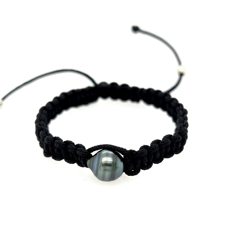 Bracelet Shamballa noir Perle de Tahiti