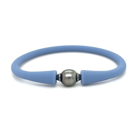 Pulsera Infantil Perla de Tahití - Caucho Azul
