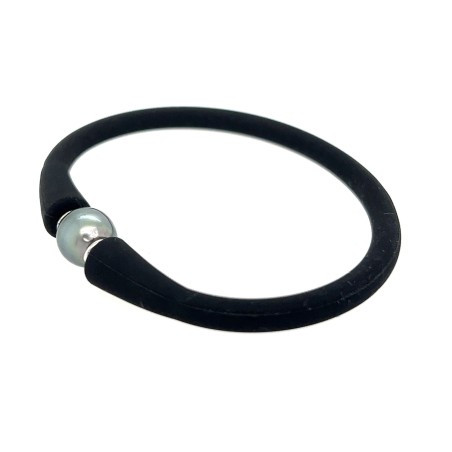 Pulsera Infantil Perla de Tahití - Caucho Negro
