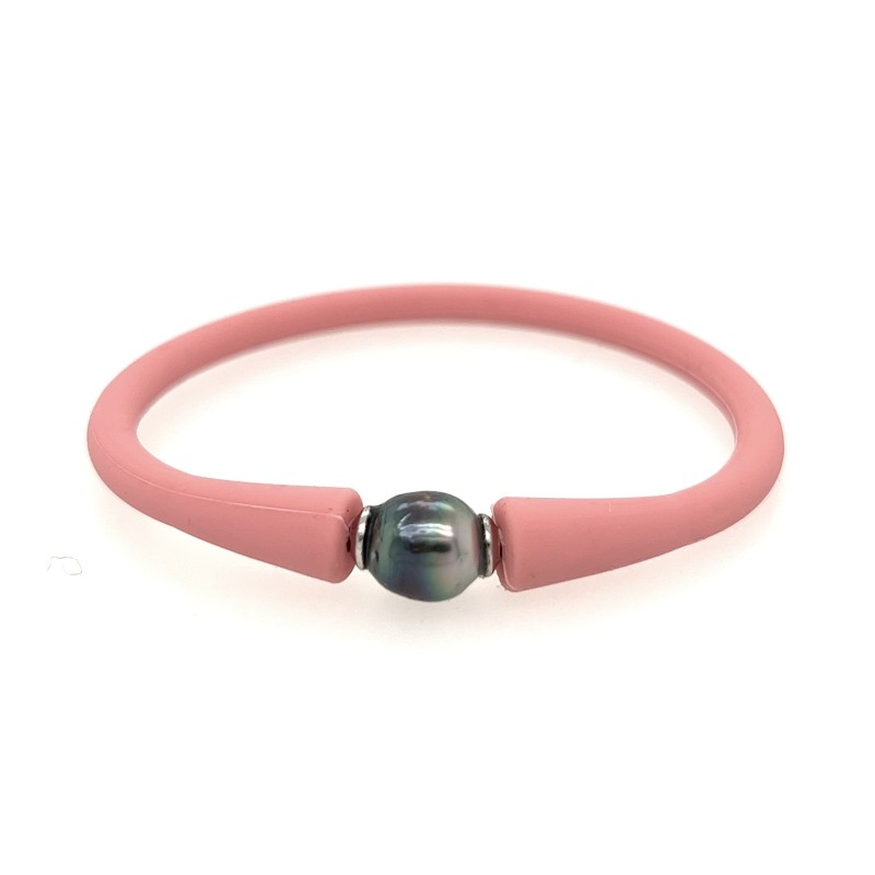 Rosa Silikonarmband für Kinder mit Tahitiperle