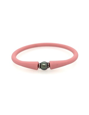 Rosa Silikonarmband für Kinder mit Tahitiperle