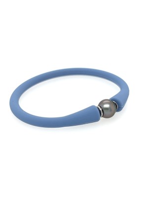 Braccialetto in silicone blu per bambini con perla di Tahiti