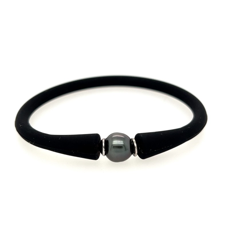 Bracelet silicone noir perle de Tahiti