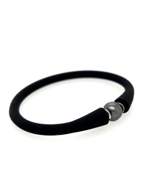 Bracciale in silicone nero con perla di Tahiti