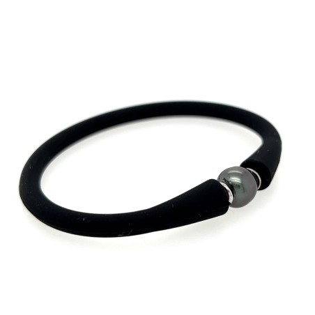 Schwarzes Silikonarmband mit Tahitiperle