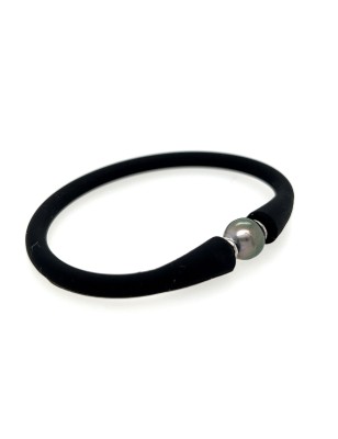 Pulsera de silicona negra para niños con perla de Tahití