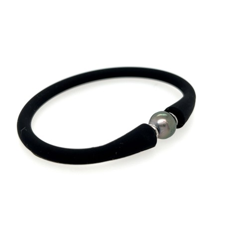 Schwarzes Silikonarmband für Kinder mit Tahitiperle