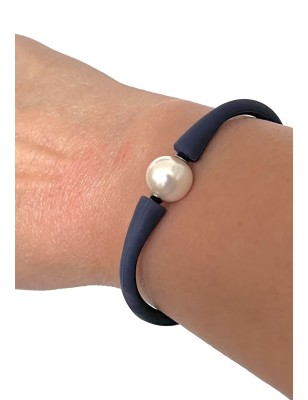 Herren-Süßwasserperlenarmband – Schwarzes Kautschuk