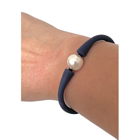 Pulsera de perlas de agua dulce para hombre - Caucho negro