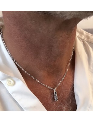 Health Tiki Pendant - Rhodium Silver - Black Agate