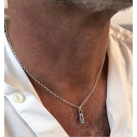 Health Tiki Pendant - Rhodium Silver - Black Agate