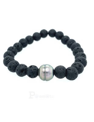 Lava stones and Tahitian Pearl Bracelet