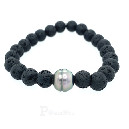 Bracciale pietre laviche e Perla di Tahiti