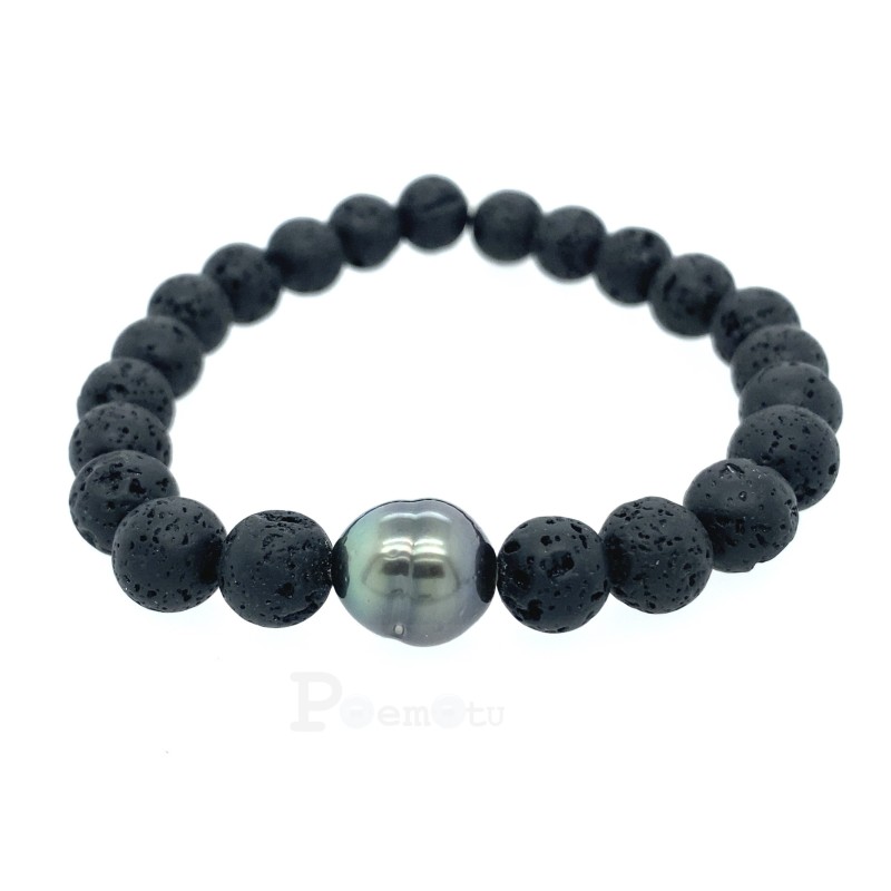 Pulsera de piedra de lava y perla de Tahití