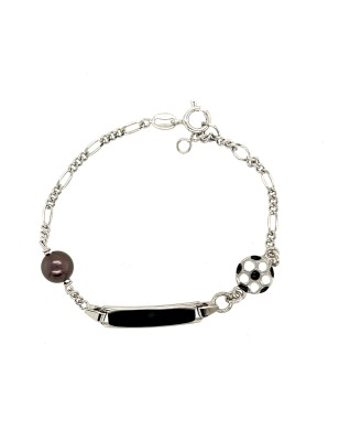 gourmette argent 925/00 ballon de foot et perle de Tahiti