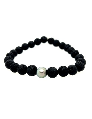 bracelet pierre de lave et perle de Tahiti ptilleul 8,91mm
