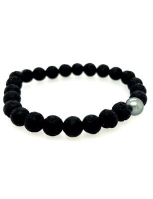 Armband aus Lavastein und runder Tahiti-Perle