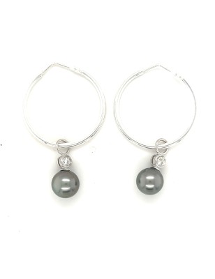 Urarii - Tahitian pearls rhodium silver hoop earrings