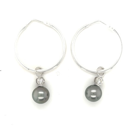 Urarii - Tahitian pearls rhodium silver hoop earrings