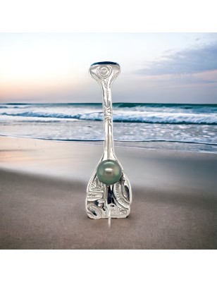 Tahitian peacock pearl paddle sterling silver pendant