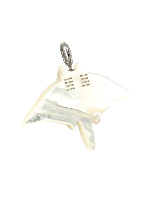 Pendentif raie manta argent 925/00 nacre de Tahiti blanche