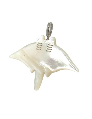 Pendentif raie manta argent 925/00 nacre de Tahiti blanche
