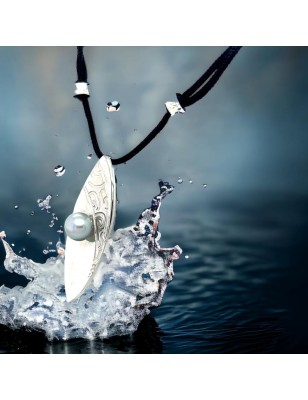 Collier nylon et argent perle de Tahiti grise