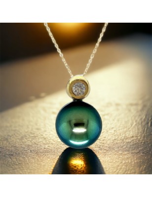Pendentif or jaune 750/00 diamant et perle de Tahiti