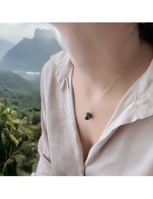 Подвеска из родированного серебра с каплей таитянской жемчужины, 13,20 мм.