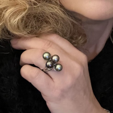 Harmonie - Bague Argent Rhodié 4 Perles de Tahiti