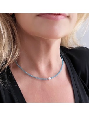 collier argent 925/00 apatites perle d'eau douce