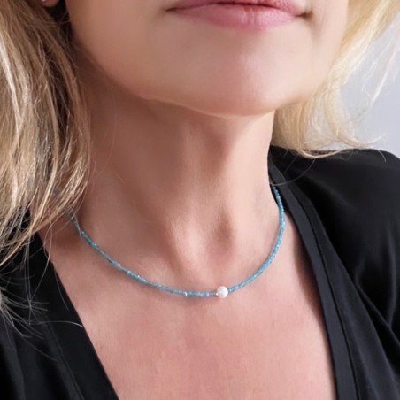 collier argent 925/00 apatites perle d'eau douce