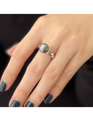 Bague perle de Tahiti bleue