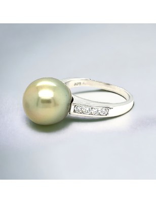 drop Tahitian pearl ring - genuine pearl from tahiti on silver ring