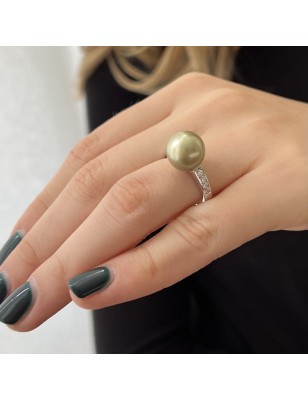 drop Tahitian pearl ring - genuine pearl from tahiti on silver ring