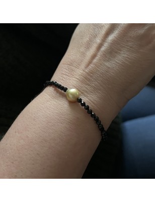 Pulsera de espinela dorada y perla australiana de 8,77 mm
