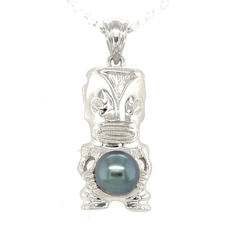 Tahitian Pearl 925 silver tiki pendant