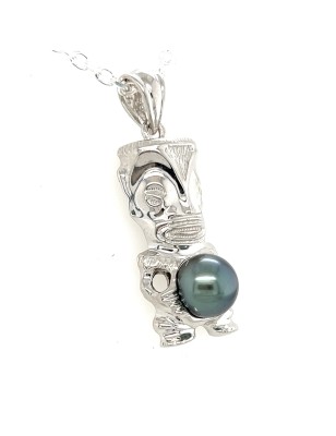 Mana – Tiki-Anhänger aus 925er Sterlingsilber mit Tahitiperle