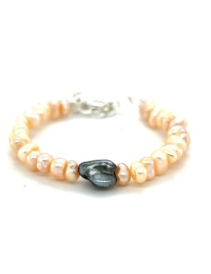 Bracelet argent 925/00 rhodié keshi et perles d'eau douce pour enfant