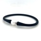 Bracciale da uomo con perla d'acqua dolce bianca - Gomma nera
