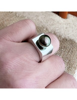 real Tahitian pearl silver signet ring price
