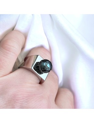 Tahitian Pearl Rhodium Silver Pearl Man Signet Ring