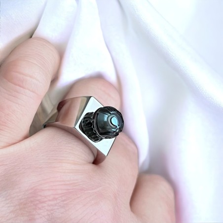 Tahitian Pearl Rhodium Silver Pearl Man Signet Ring
