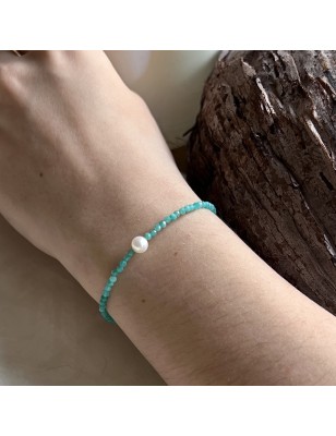 Pulsera de amazonita y perlas de agua dulce