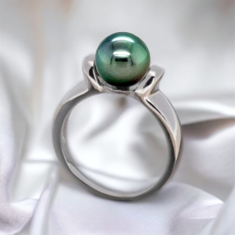 Etreinte - Bague en Argent 925 Rhodié et Perle de Tahiti