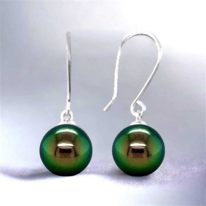 Boucles d'oreilles pendantes en argent 925/00 et Perles de Tahiti