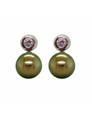 Eva - ダイヤモンドピアス ホワイトゴールド750とタヒチパール