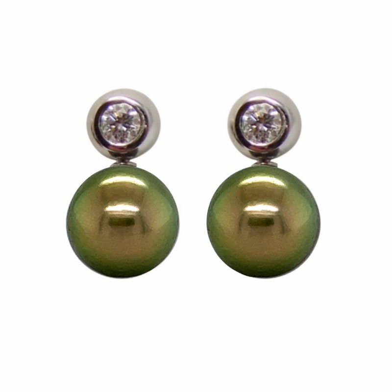Eva - Boucles d'Oreilles Diamants en or blanc 750  et Perles de Tahiti