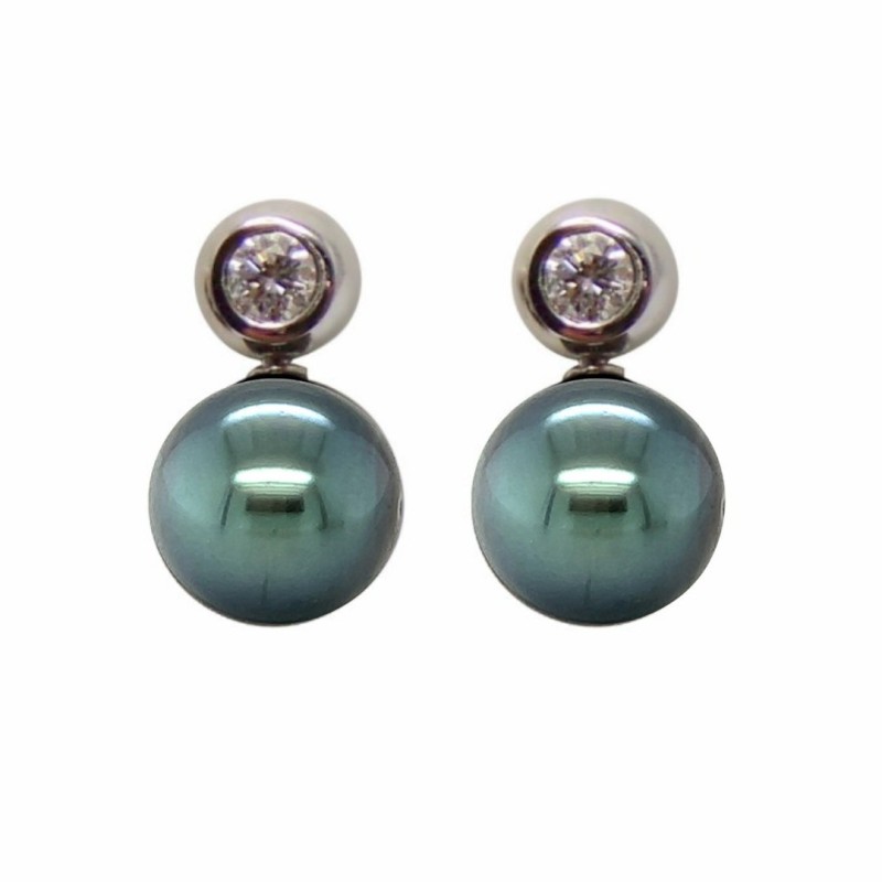 Eva - Tahitian pearls diamonds 18K white gold earrings